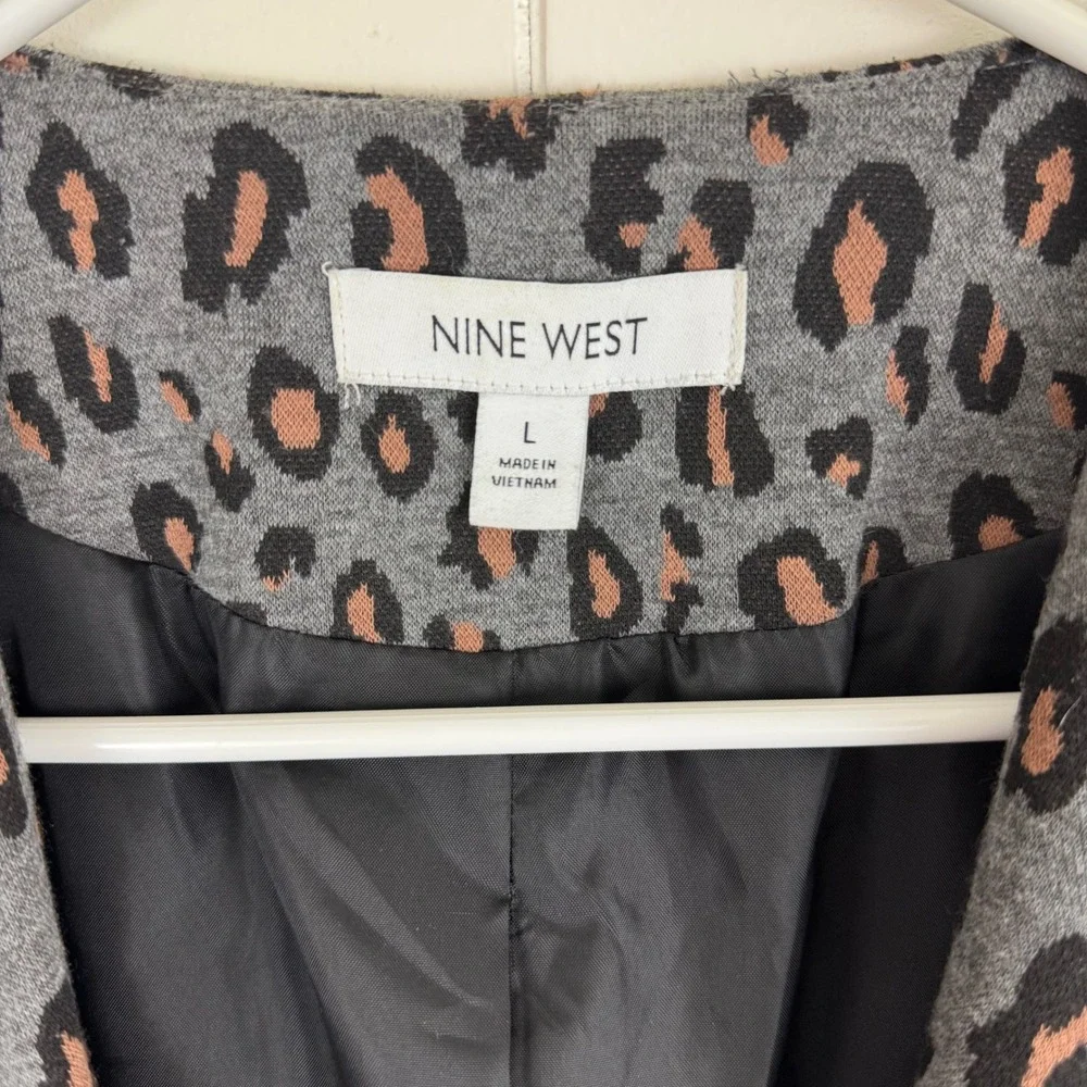 Nine West Gray Leopard‎ Print Open Front Coatigan Cardigan Jacket Chic